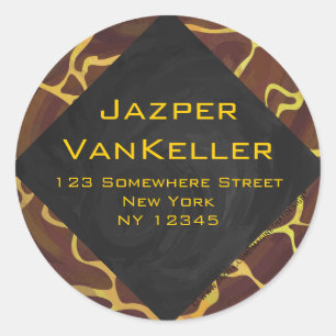 Monogram Giraffe Brown, Yellow Print Classic Round Sticker