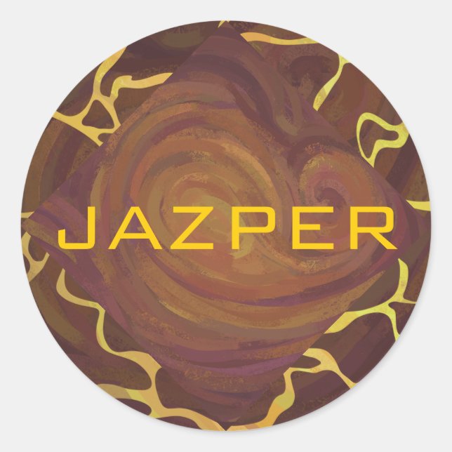 Monogram Giraffe Brown, Yellow Print Classic Round Sticker (Front)