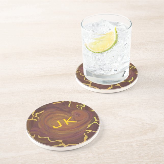 Monogram Giraffe Brown, Yellow Print Coaster (Side)