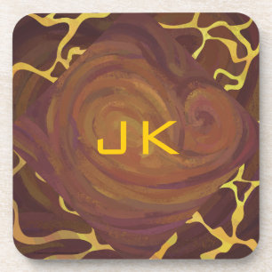 Monogram Giraffe Brown, Yellow Print Coaster