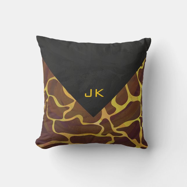 Monogram Giraffe Brown, Yellow Print Cushion (Front)
