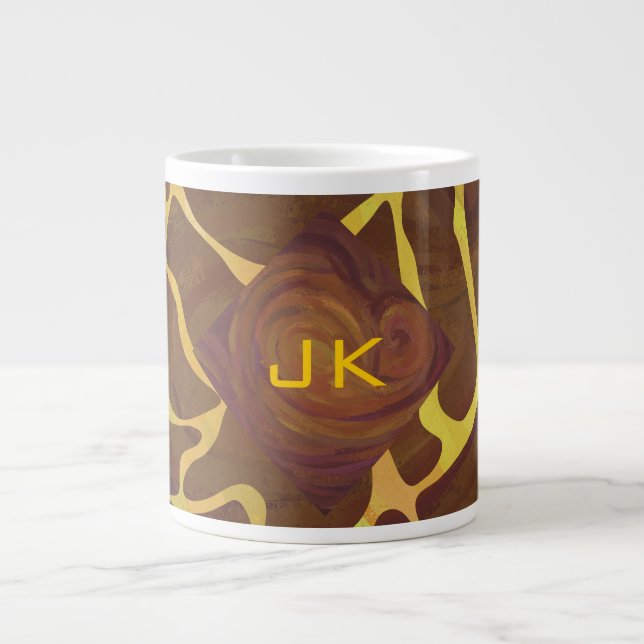 Monogram Giraffe Brown, Yellow Print Large Coffee Mug (Front)