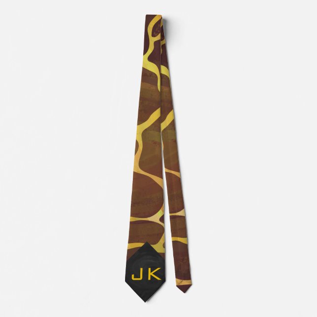 Monogram Giraffe Brown, Yellow Print Tie (Front)