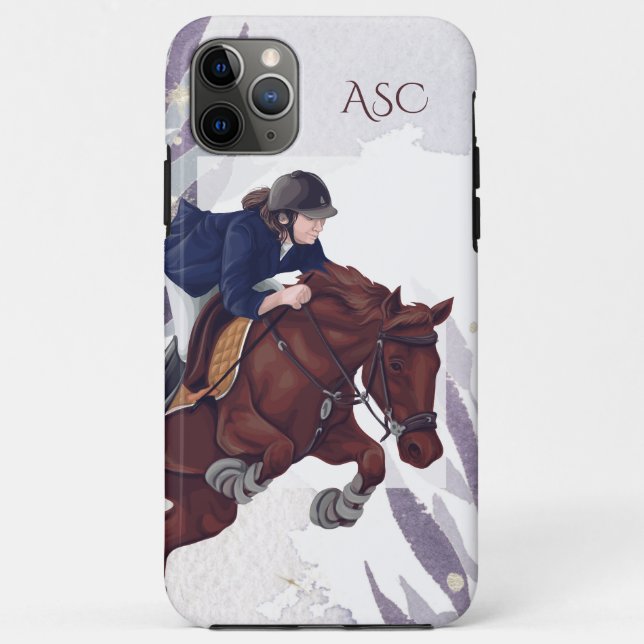 Monogram Girl and Horse Jumping on Violet Abstract Case-Mate iPhone Case (Back)