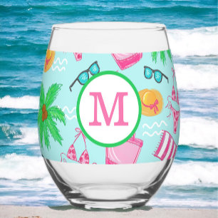 Monogram Girl’s Weekend Favour Bikini Palm Tree Stemless Wine Glass