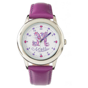 Monogram girls letter M art Matilda name watch