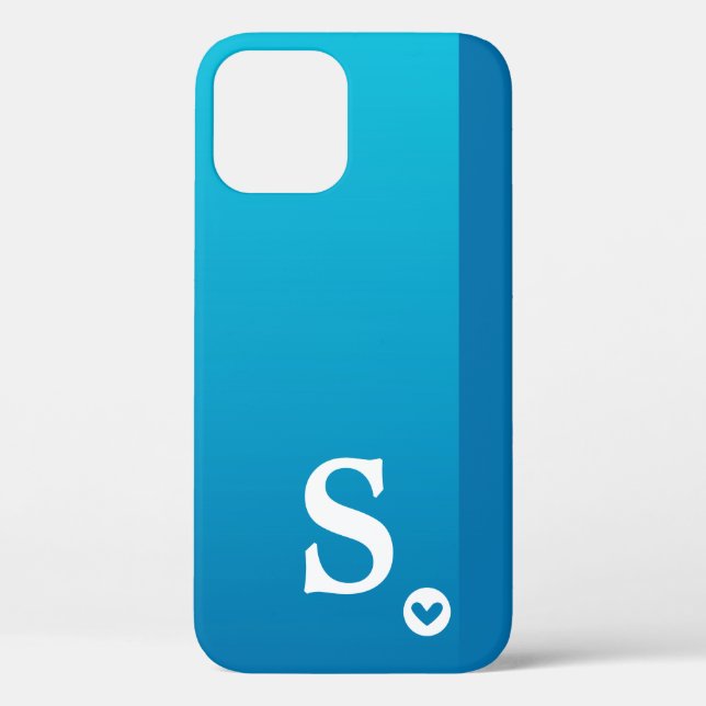 Monogram Girly Blue Heart Simple Modern Chic Case- Case-Mate iPhone Case (Back)