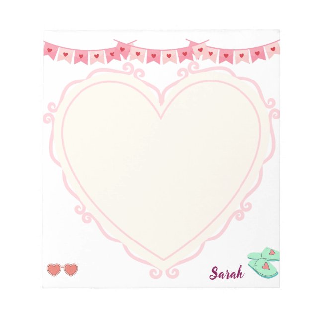 Monogram girly hearts Pink background Pastel Notepad (Front)