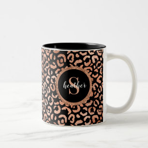 Monogram Girly Leopard Animal Print Two-Tone Coffe Coffee Mug