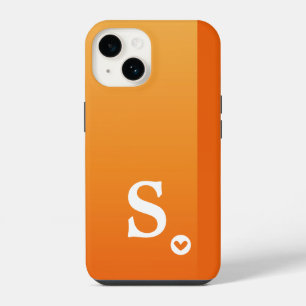 Monogram Girly Orange Heart Simple Modern Chic iPhone 14 Case