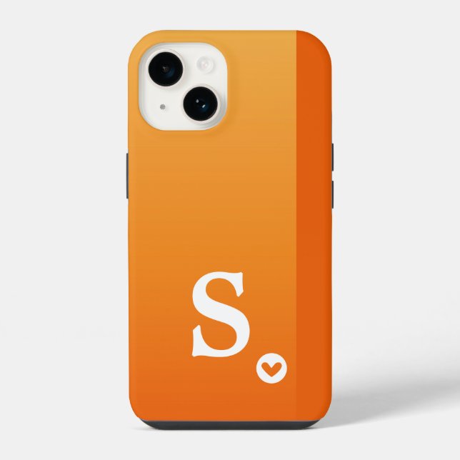 Monogram Girly Orange Heart Simple Modern Chic iPhone Case (Back)