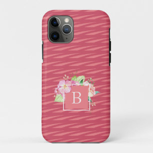 Monogram Girly Pink Coral Watercolor Floral Case-Mate iPhone Case