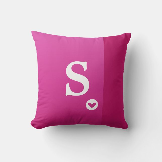 Monogram Girly Pink Purple Heart Modern Chic Cushion (Front)