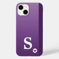 Monogram Girly Purple Heart Simple Modern Chic Cas