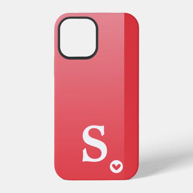 Monogram Girly Red Heart Simple Modern Chic iPhone Case (Back)