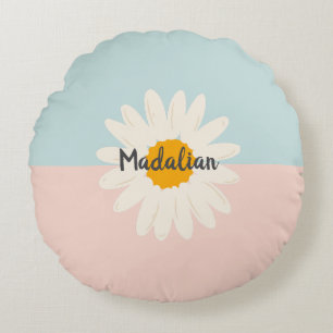 Monogram girly two tones colour block Pink Blue Round Cushion