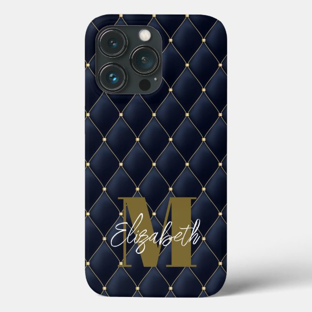 Monogram Glamourous Gold Navy Quilted Pattern Case-Mate iPhone Case (Back)