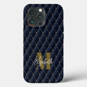 Monogram Glamourous Gold Navy Quilted Pattern iPhone 13 Pro Case