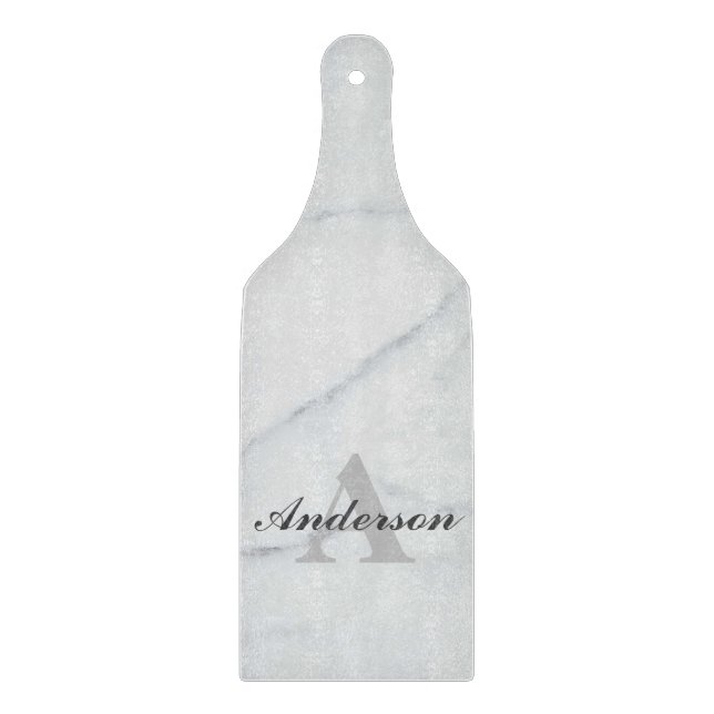 Monogram Glass Chopping Paddle - Gray Marble Cutting Board (Front)