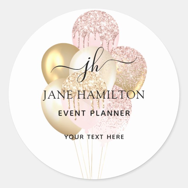 Monogram Glitter Balloons Classic Round Sticker (Front)