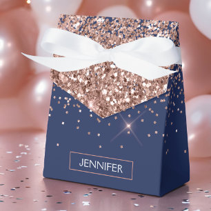 Monogram Glitter Blush Pink Rose Gold Navy Blue Favour Box
