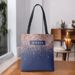 Monogram Glitter Blush Pink Rose Gold Navy Blue Tote Bag<br><div class="desc">Add Your Own Name or Monogram Blush Pink Rose Gold and Navy Blue Faux Glitter and Sparkle Modern and Elegant Luxury Chic Bag. This Bag can be used by Doctors, Nurses, Hair Stylists, Beauty Salon, Makeup Artist, Massage and Spa, Eye Lash, Eye Brow, Restaurant Workers, Waitress, and Health and Medical...</div>