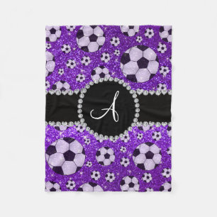 Monogram glitter indigo purple soccer balls fleece blanket