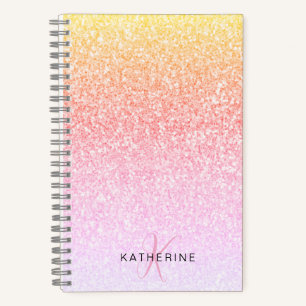Monogram Glitter Rainbow Glitter Feminine Notebook