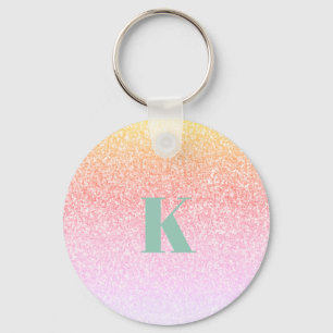 Monogram Glitter Rainbow Keychain