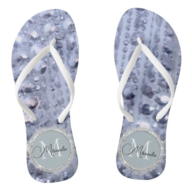 Monogram Glittery Blue Beads Jandals (Footbed)
