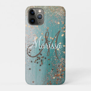Monogram Glittery Stars on Teal Personalised Case-Mate iPhone Case