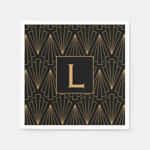 Monogram Gold and Black Art Deco Pattern Napkin