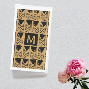 Monogram Gold and Black Art Deco Pattern  Napkins