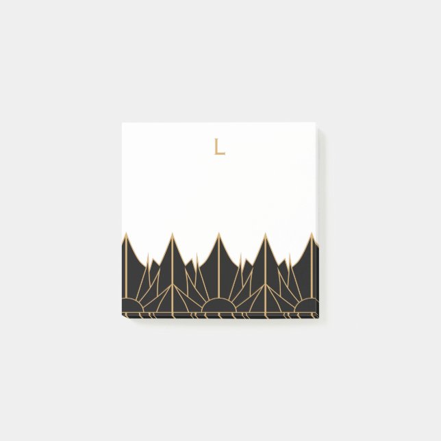 Monogram Gold and Black Art Deco Pattern Post-it Notes (Front)