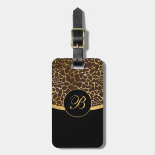 Monogram Gold and Brown Animal Print Luggage Tag