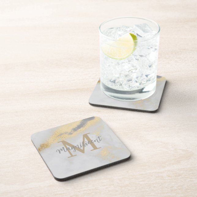 Monogram Gold and Gray Marble Coaster (Right Side)