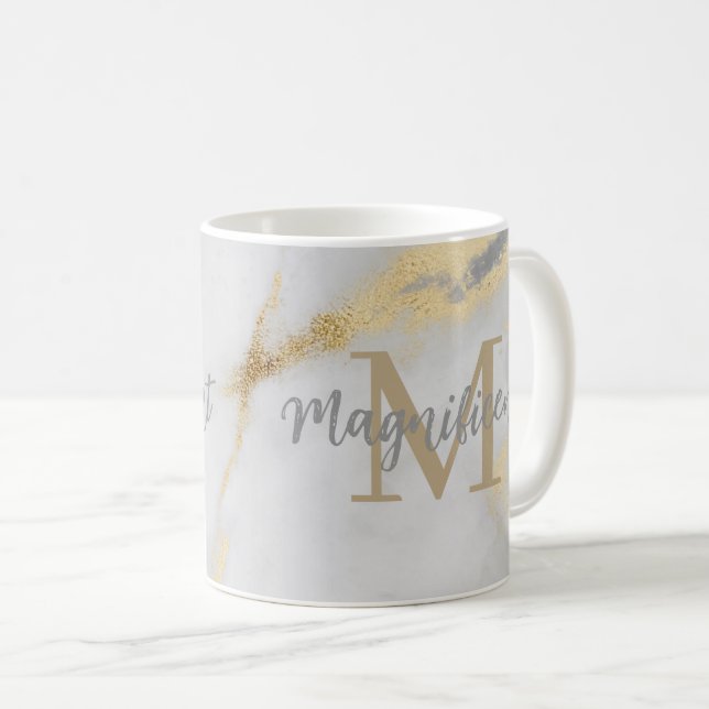 Monogram Gold and Grey Marble Coffee Mug (Front Right)