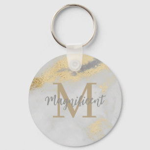 Monogram Gold and Grey Marble Key Ring