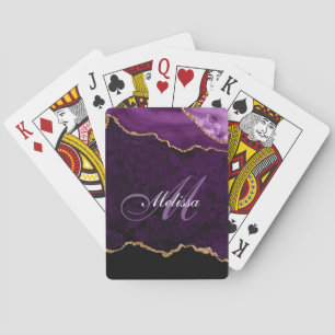 monogram gold and purple agate playing cards