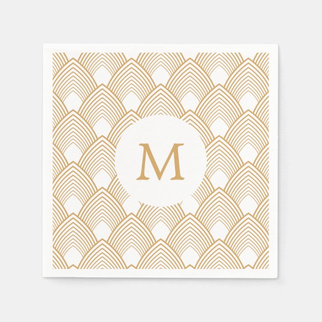 Monogram Gold and White Art Deco Pattern Napkin (Front)