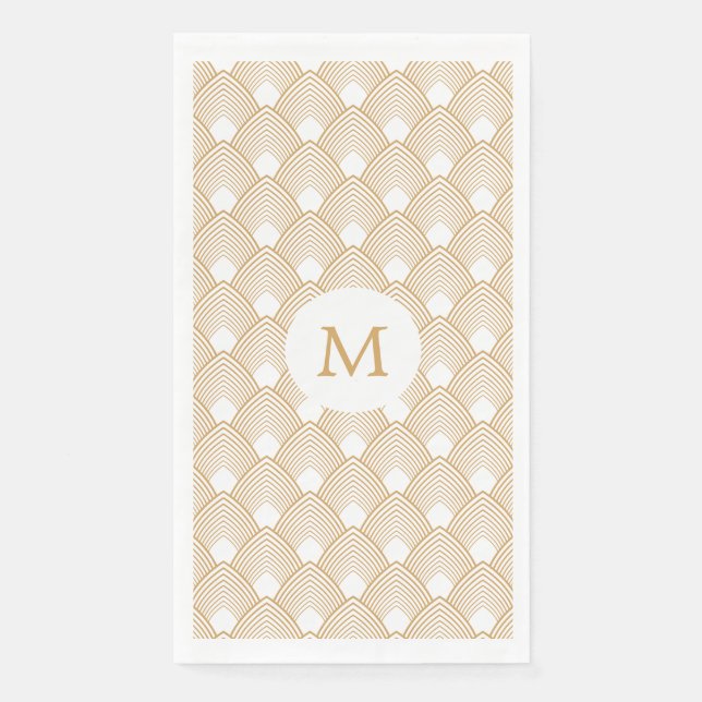 Monogram Gold and White Art Deco Pattern Napkin (Front)