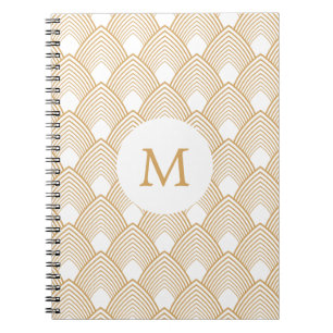 Monogram Gold and White Art Deco Pattern Spiral Notebook