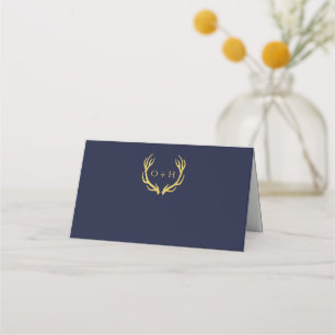 Monogram Gold Antlers   Wedding Folded Place Cards