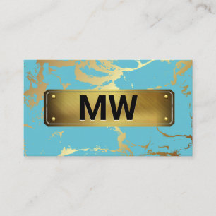 Monogram Gold Backing Teal Gold Marble Business Card