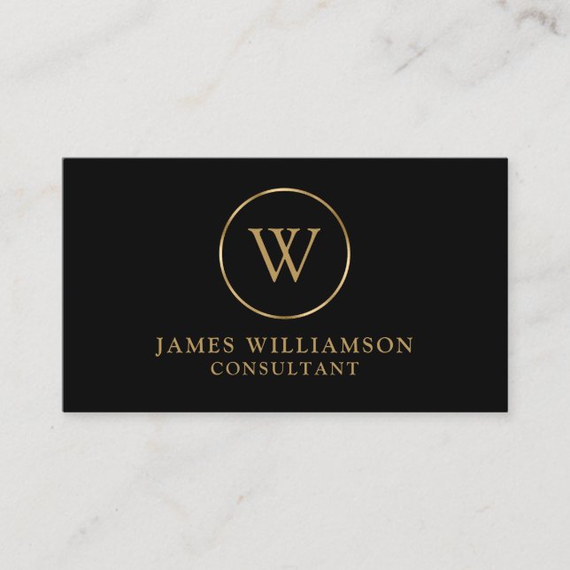 Monogram Gold Black Business Card (Front)
