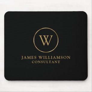 Monogram Gold Black Business Mouse Pad