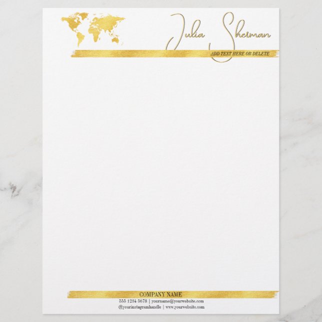 Monogram Gold Black Chic Modern Script Minimalist Custom Letterhead (Front)