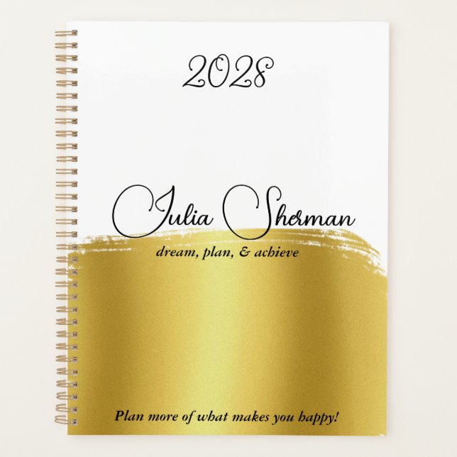 Monogram Gold Black Chic Modern Script Minimalist Planner (Front)