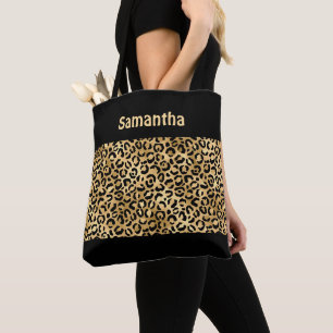 Monogram Gold Black Leopard Print Cheetah Animal  Tote Bag