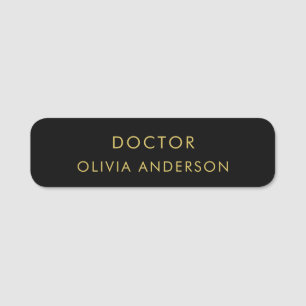 Monogram Gold Black Minimalist Modern Name Tag